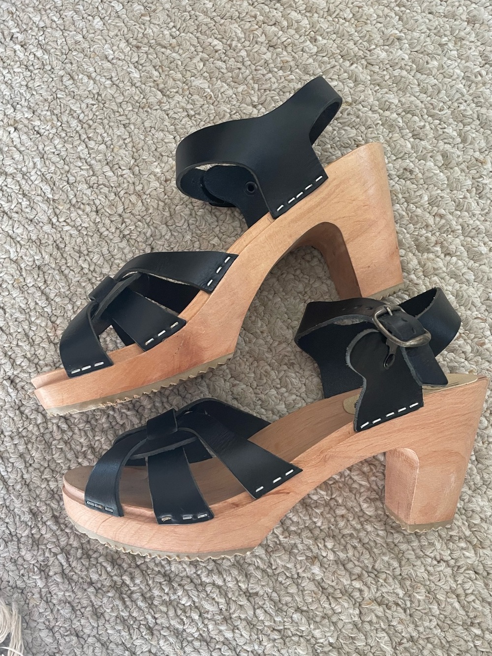 Skola Wooden Comfort Leather Sandals Size 40